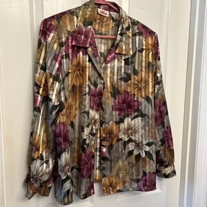 Alia Petites Women’s Size 14 Floral Long Sleeve Blouse. Polyester.